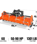90 Inch Heavy Duty Rotary Tiller With Gear Drive And Pto Shaft Included, side view dimensions and specifications