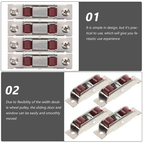 Four Pack Stainless Steel Double Wheel Sash Pulleys Deliver Smooth Glide Action For Sliding Windows And Doors Built Tough to ensure efficient movement.