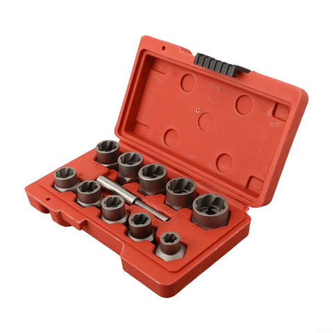 Beefy Half Inch Bolt Extractor Socket Set For Stripped Bolts 11 Piece Nut Remover Tool Kit CR MO Steel Auto Marine Machinery Drive