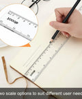 Person using 20 Pack Bulk 12 Inch Clear Plastic Rulers Set With Inches And Metric For Classroom Use Easy To Read Straight Edge Rulers
