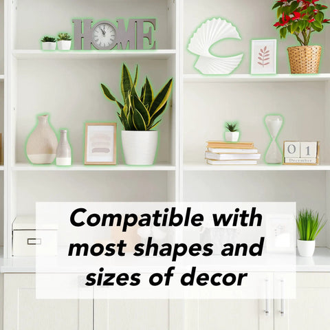 Removable Museum Putty For Securing Antiques And Collectibles displayed with decor on white shelves, showing compatibility