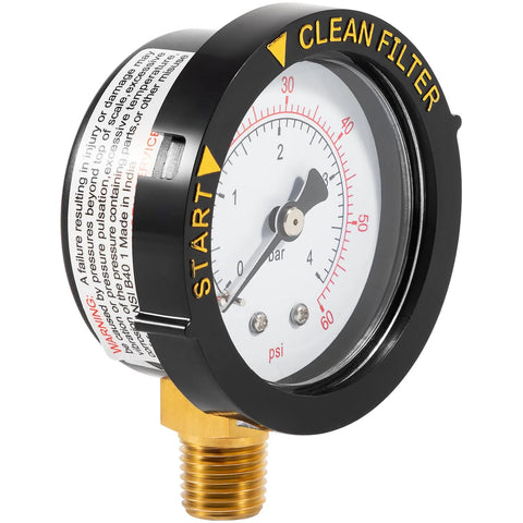 High-flow manual air relief valve with pressure gauge, top-mount, brass threaded inlet for pool filter