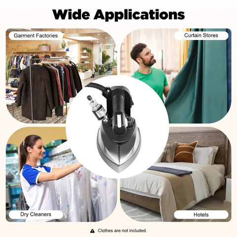 Wide applications of Heavy Duty 1200W Industrial Steam Iron With Gravity Feed Bottle System in garment factories and curtain stores.