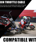 Racing go kart with 60 Inch Universal Throttle Cable Kit For Go Karts Go Carts Minibikes Mini Bikes ATVs And Cycles Ready To Install Direct Replacement Durable Assembly Includes End Fittings And Cable Tension Adjustment For Easy DIY Repairs installed.