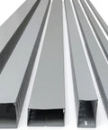 Pro Move Heavy Duty Gray Wire Duct 1 By 1.5 Inch Cable Raceway Bundle 12 Sticks 79 Feet Total Pre Drilled PVC Trunking showing multiple gray ducts.
