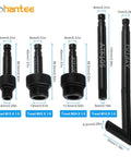 DIY Automatic Transmission Fluid Filler Kit adapters with metal dispenser showing various size measurements and threads for Audi and Benz 722.9