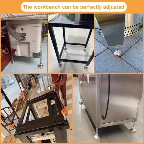 Bulletproof Heavy Duty Adjustable Leveling Feet For Machinery And Cabinets M10 Thread 1100 Lb Capacity Four Pack on various workbenches.