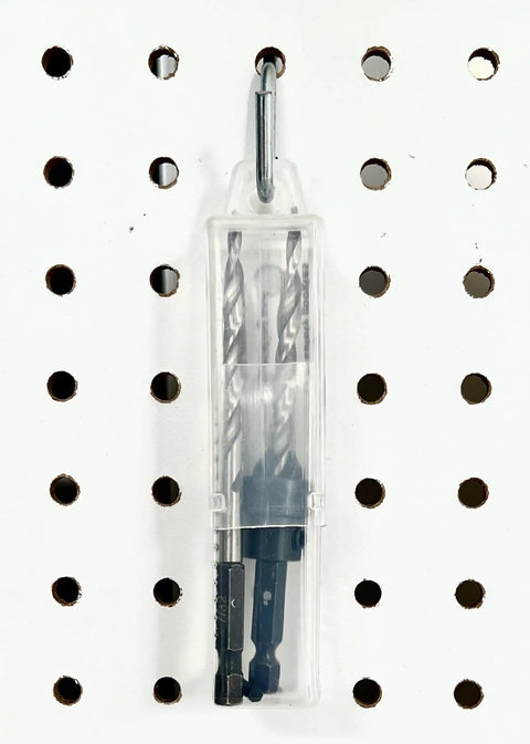 Number Twelve Seven Thirty Second Inch Tapered Countersink Drill Bit Set With Depth Stop Collar Spare Hex Shank Tool in storage case.