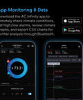 Smart Temp Humidity VPD Hygrometer B2 With LCD Display And Bluetooth App Monitor showing app interface for data analysis.