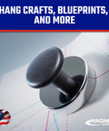 Heavy Duty Round Base Magnets With Knobs Pack Four For Home Office Classroom And Workshop, shown holding a blueprint.