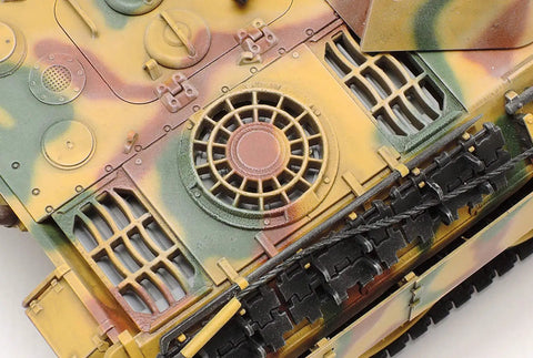 Close-up of 1:35 Scale Panzer Panther Ausf. D Military Vehicle Model Kit engine section detail with photo-etch components.