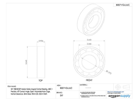 Heavy Duty Single Row Angular Contact Ball Bearing 7308 Becbp Medium Series with dimensions and nylon cage for precision use.