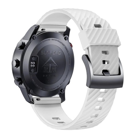 Back view of Workhorse Scuba Diving Computer Watch D3 With 100m Depth, NDL OTU CNS Alerts, Digital Compass, showing white strap.