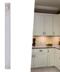 Ultra Slim Under Cabinet LED Lights With Hands Free Motion Sensor, Dimmable To Ten Levels, installed in a modern kitchen.