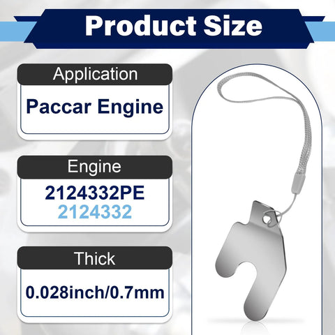 Two-piece CuraceQ Paccar engine brake feeler gauge tool, stainless steel, 0.7 mm thick with braided lanyard