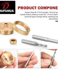 Solid Brass Router Inlay Kit 71333 with downcut carbide spiral bit, 1/4 inch router bit, bushing, and centering pin components.
