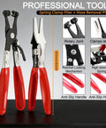Two hose clamp pliers with red handles, part of 352 Piece Spring Band Hose Clamps Kit 6 To 25mm With 2 Hose Clamp Pliers.