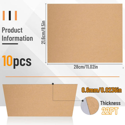 Heavy Duty Chipboard Sheets Pack 10 Sheets 8.5 X 11 Inches 22Pt Book Board For Bookbinding And Crafts with dimensions and thickness