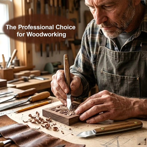 Man using Knockout Dual Bevel Marking Knife Kit Crafted For Serious Woodworkers Featuring Razor Sharp Stainless Blades.