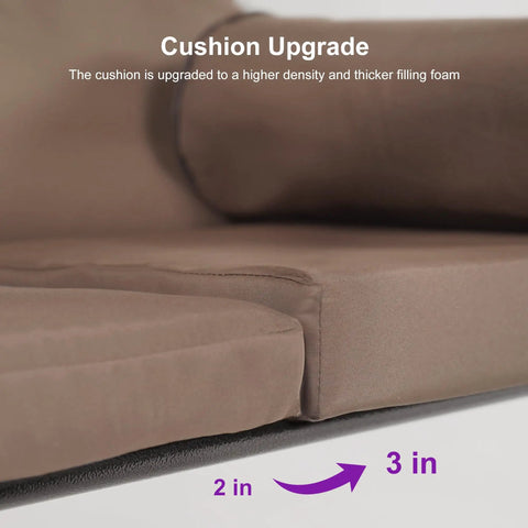 Close-up of cushion thickness upgrade on Deluxe 3 Seat Backyard Outdoor Patio Porch Swing With Weather Resistant Steel Frame.