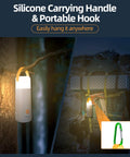 LED Camping Lantern With Up To 350 Hours Of Rechargeable Battery Life Four Modes Including 360 Degree Night Light hanging on tree