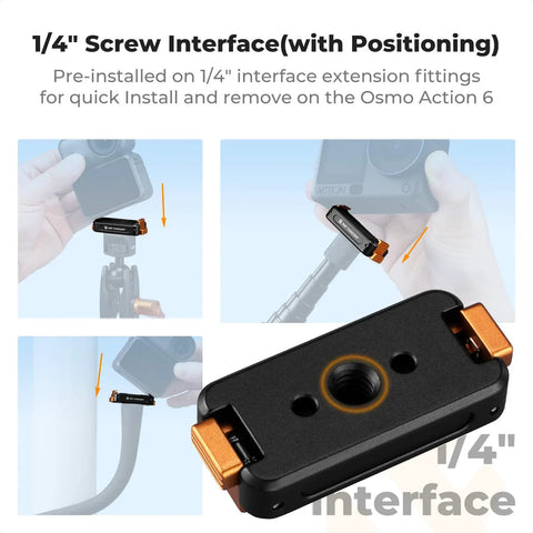 Magnetic Quick Release Mount For DJI Osmo Action 6 And Osmo Nano Aluminum Alloy Bracket Extension Base With One Quarter Inch Screw Hole