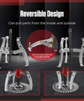 Heavy Duty Gear Puller Set With 3 Inch 4 Inch 6 Inch 8 Inch Jaws, Two And Three Jaw Pullers, showing reversible design
