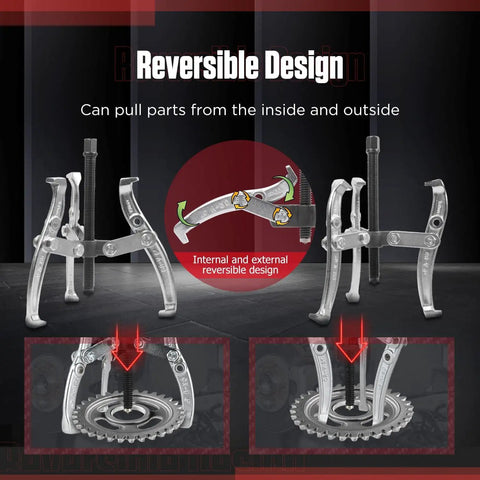 Heavy Duty Gear Puller Set With 3 Inch 4 Inch 6 Inch 8 Inch Jaws, Two And Three Jaw Pullers, showing reversible design