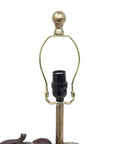 Festive Elephant Table Lamp In Brown With Gold Accent Resin Base And Brown Fabric Shade, socket detail without bulb
