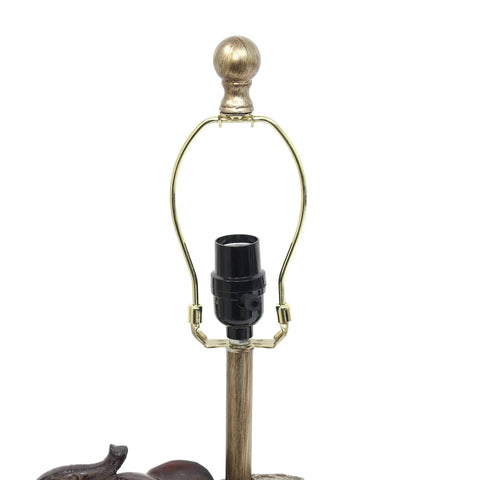 Festive Elephant Table Lamp In Brown With Gold Accent Resin Base And Brown Fabric Shade, socket detail without bulb