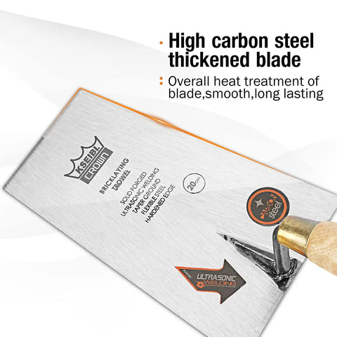 Narrow Bucket Pro Grade Heavy Duty Brick Trowel With Wooden Handle Square Tip For Bricklaying 7 Inch 180mm solid steel blade detail