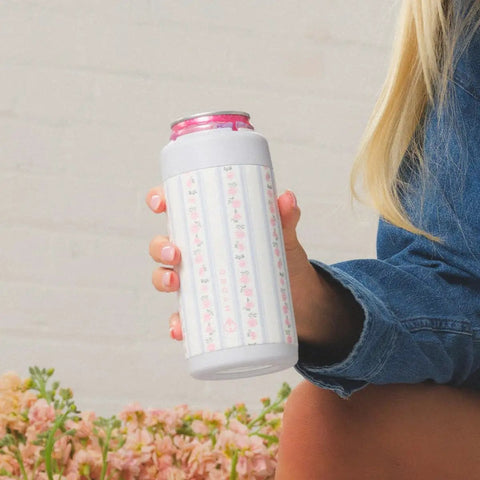 Keep It Frosty Insulated Stainless Steel Can Cooler For 12 Oz Slim Beverages Hella Cold Drink Holder With Zero Condensation, floral design.