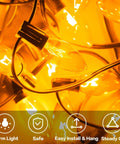 Close-up of Clear C9 Christmas String Lights 50Ft On Green Wire With 54 Bulbs For Outdoor Patio Roofline Indoor Garden Party Holiday Decor