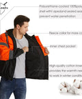 High Visibility Reflective Work Jacket For Men, Waterproof ANSI Class 3 Hi Viz Orange Coat With Pockets, fleece lining view