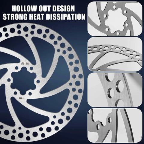 MTB Disc Brake Rotor Six Bolt 180mm Stainless Steel One Point Eight Millimeter Thick Heat Dissipation Vent Design