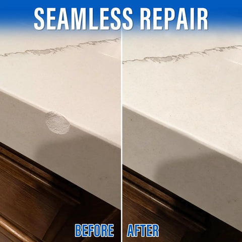 DIY Friendly Traceless Clear Epoxy Countertop Repair Kit For Granite Marble And Stone Surfaces Fix Up Edge Chips Before After