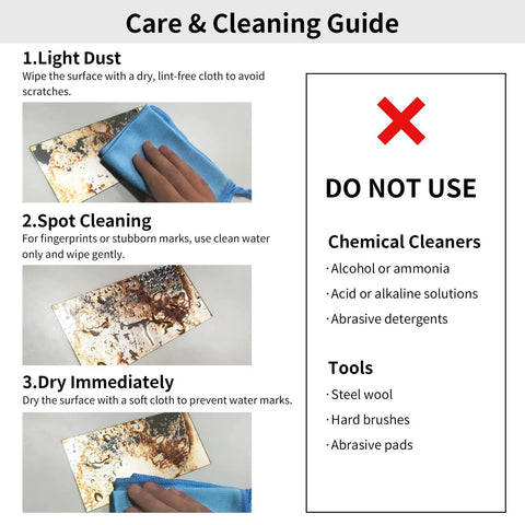 Care and cleaning guide for Antique Mirror Effect Peel And Stick Wall Panels Set Of 35 In Gatsby Gold Brown Acrylic