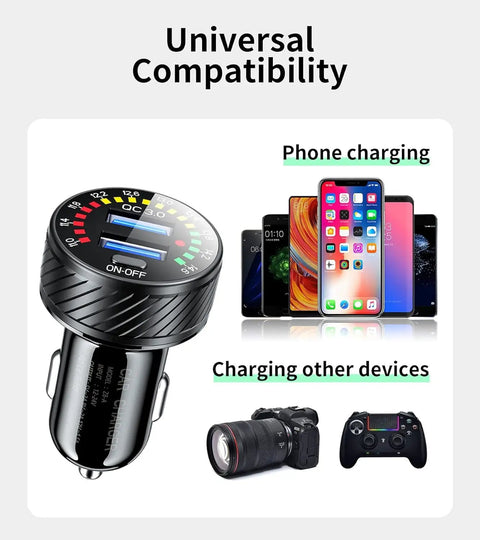 36W Dual USB Quick Charge 3.0 Car Charger Adapter For Smartphones universal compatibility with phones, cameras, and gaming controllers.