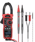 Inrush Clamp Meter 1000A True RMS AC DC Current Meter With VFD LOZ Mode 6000 Counts showing LCD screen and test probes