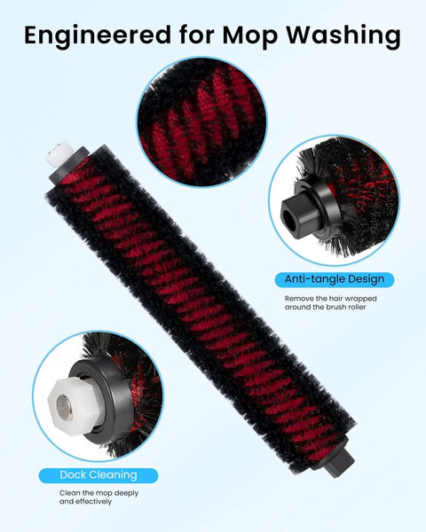Roborock S7 Max Ultra replacement brush set with red/black high-speed roller and dock water filter (2-pack)