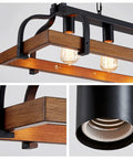 Close-up of Dope Four Light Metal Pot Rack Chandelier with Faux Wood Grain Finish featuring E26 base and rustic black accents