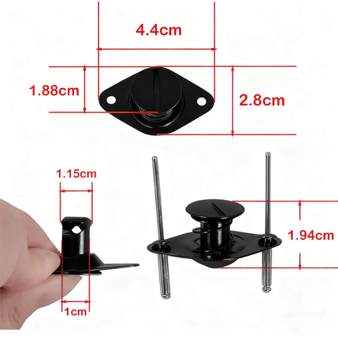 Heavy Duty Self Ejecting Quarter Turn Fastener Buttons 5/16 Inch Stem Spring Loaded Quick Release Hardware For Atv Utv Offroad Sheet Metal Panel Door Setup close-up with dimensions.