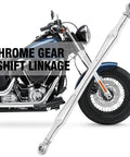 Chrome Gear Shift Linkage Replacement For Harley Softail Dyna Touring Road King Electra Street Glide Tri Glide 1986 And Later Billet Aluminum Build Smooth Shifting Easy Adjustment Slick Chrome Finish chrome motorcycle linkage on Harley bike