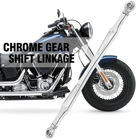 Chrome Gear Shift Linkage Replacement For Harley Softail Dyna Touring Road King Electra Street Glide Tri Glide 1986 And Later Billet Aluminum Build Smooth Shifting Easy Adjustment Slick Chrome Finish chrome motorcycle linkage on Harley bike