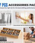 87 PCS Accessories Pack with Masonry Drill Bit, Screw Anchor Set, and Wood Drill Bit for enhanced drilling performance.