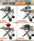 Foldable Grill Cart For Blackstone 17 And 22 Inch Tabletop Griddles And Weber Q Series Grills with multiple setups