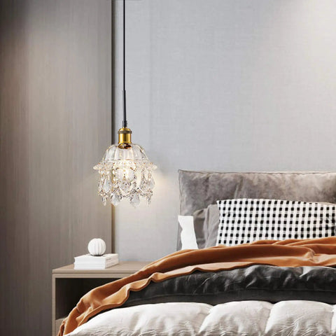 Vintage Plug In Pendant Light With Crystal Shade And 15 Ft Black Cord On Off Dimmer Switch Mini Chandelier Bedroom View