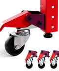 Heavy Duty Retractable Workbench Caster Kit With Foot Release And Sturdy Hardware close-up of red and purple foot pedal and wheel
