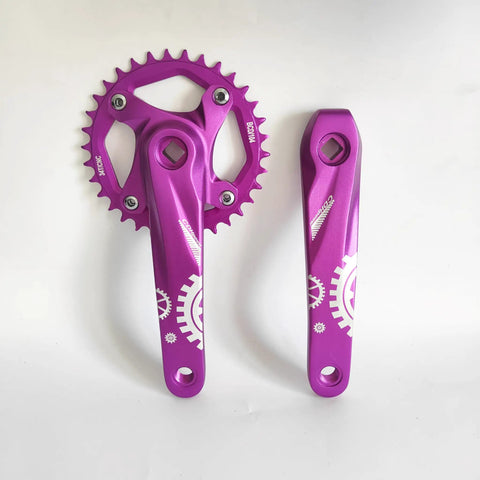 Purple CNC 34T Single Speed Crankset 104BCD 170mm Aluminum for Mountain Road Bikes Fixed Gear Folding Bicycles
