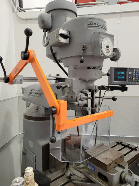Pro Grade Milling Machine Guard With Ram Mount Safety Shield For Bridgeport Mills, OSHA Compliant, Articulating Arm And Lexan
